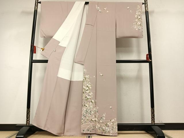 平和屋着物●京加賀友禅 百貫達雄 訪問着 草花文 銀座おゝぎ屋扱い 正絹 逸品 AABM4075fy