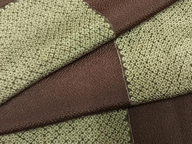 平和屋着物●上質な小紋 市松文様 鬼しぼ縮緬 正絹 逸品 AABM4078fy