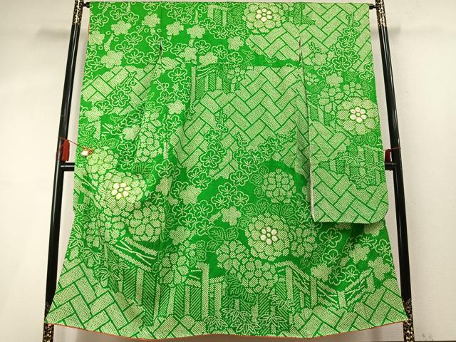 平和屋着物●豪華振袖 総絞り 駒刺繍 笹竹梅花文 正絹 逸品 AABM4080fy