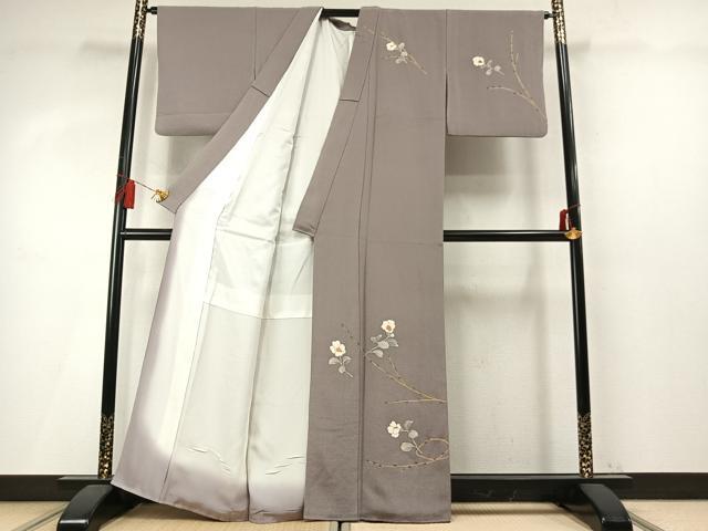 平和屋着物●訪問着 駒刺繍 枝花文 金彩 鬼しぼ縮緬 正絹 逸品 未使用 AABM4081fy