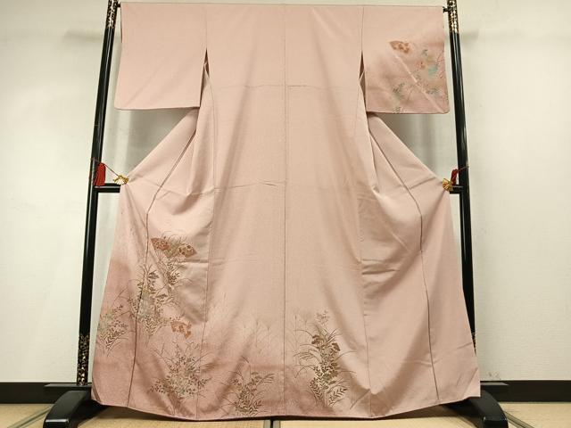 平和屋着物●中国三大刺繍 スワトウ刺繍 汕頭刺繍 訪問着 扇面花文 暈し染め 金彩 正絹 逸品 AABM4083fy