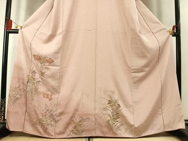平和屋着物●中国三大刺繍 スワトウ刺繍 汕頭刺繍 訪問着 扇面花文 暈し染め 金彩 正絹 逸品 AABM4083fy