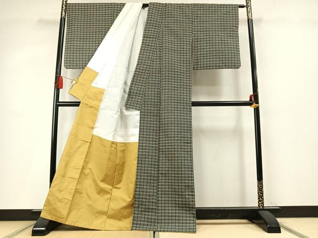 平和屋着物●上質な紬 格子 正絹 逸品 AABM4085fy