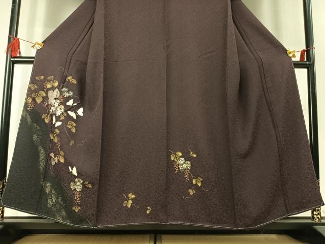 平和屋着物●訪問着 刺繍 舞蝶葡萄蔦の葉文 金糸 金彩 さが美扱い 正絹 逸品 未使用 AABM4096fy
