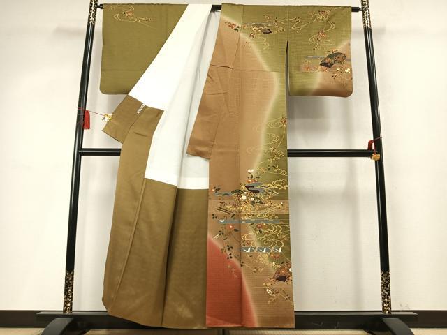 平和屋着物●訪問着 地紙花鳥文 暈し染め 金彩 正絹 逸品 AABM4098fy
