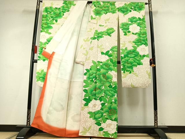 平和屋着物●豪華振袖 駒刺繍 草花文 金彩 正絹 逸品 AABM4100fy