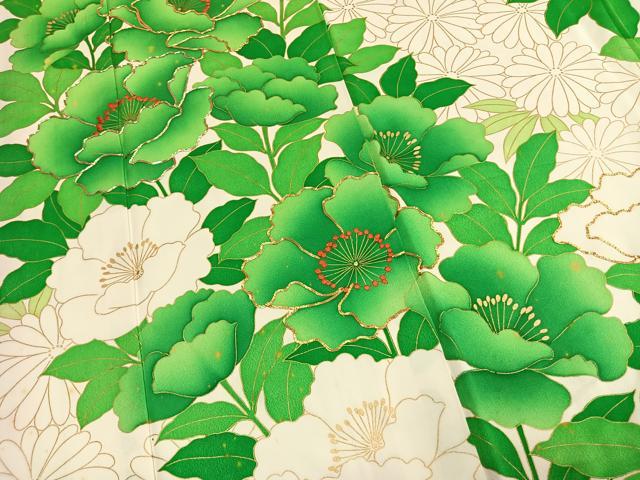 平和屋着物●豪華振袖 駒刺繍 草花文 金彩 正絹 逸品 AABM4100fy
