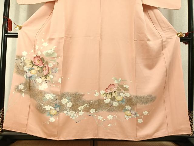 平和屋着物●中国三大刺繍 相良刺繍 訪問着 枝梅花文 暈し染め 金糸 金彩 正絹 逸品 AABM4101fy