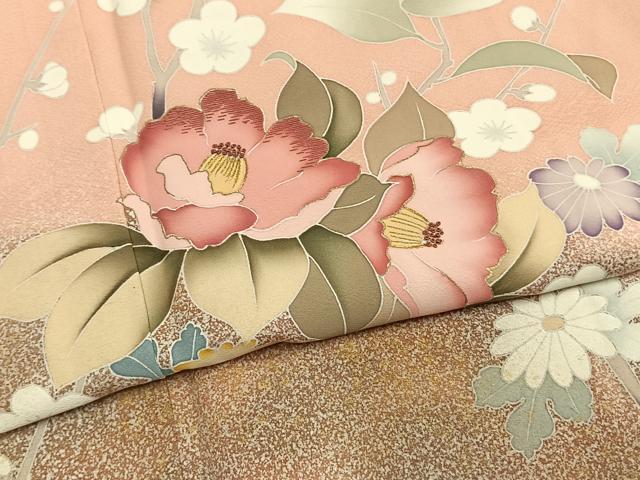 平和屋着物●中国三大刺繍 相良刺繍 訪問着 枝梅花文 暈し染め 金糸 金彩 正絹 逸品 AABM4101fy