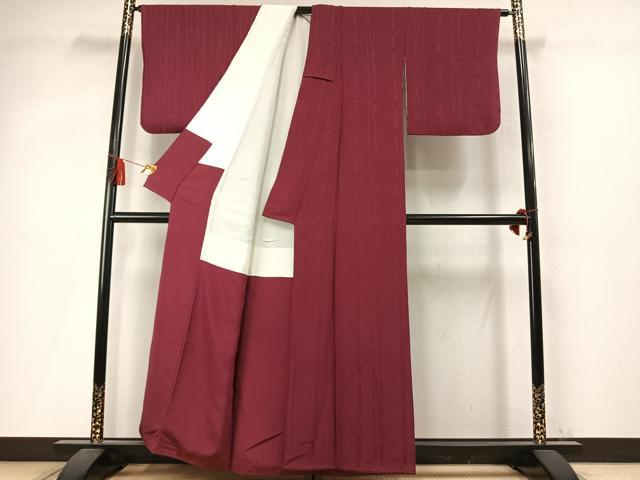 平和屋着物●上質な色無地 樹林地紋 葡萄茶色 正絹 逸品 AABM4103fy