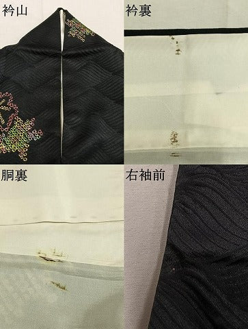 平和屋着物●上質な小紋 総絞り 舞葉文 黒地 正絹 逸品 AABM4104fy
