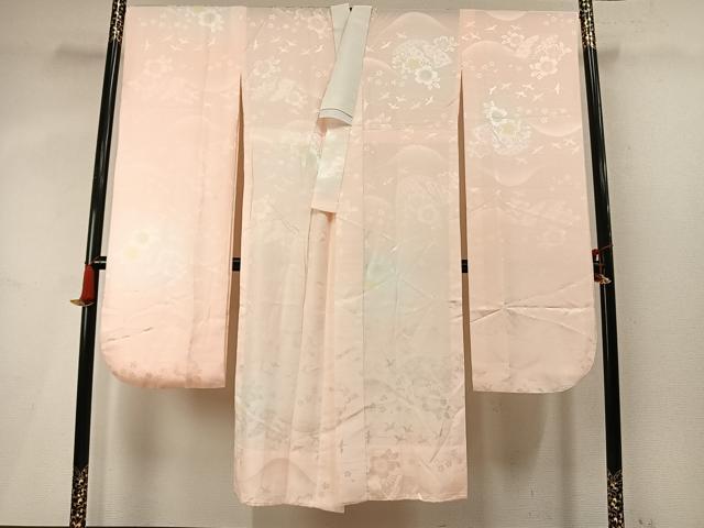 平和屋着物●振袖用長襦袢 無双仕立て 扇面舞桜地紋 暈し染め 正絹 逸品 AABM4113fy