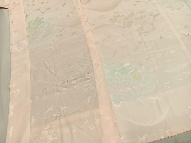 平和屋着物●振袖用長襦袢 無双仕立て 扇面舞桜地紋 暈し染め 正絹 逸品 AABM4113fy