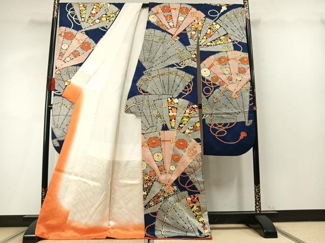 平和屋着物●豪華振袖 駒刺繍 扇面花文 金彩 正絹 逸品 AABM4114fy