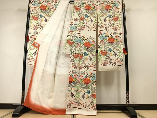平和屋着物●豪華振袖 紅型 花鳥文 やまと誂製 正絹 逸品 AABM4115fy
