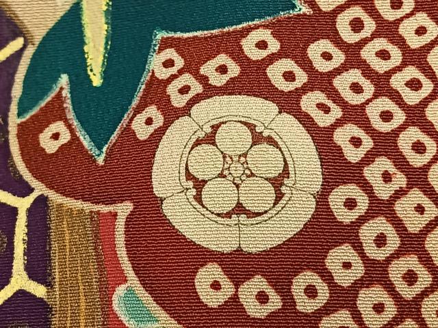 平和屋着物●中国三大刺繍 相良刺繍 振袖 駒刺繍 雲取り扇面花文 金糸 金彩 正絹 逸品 AABM4116fy
