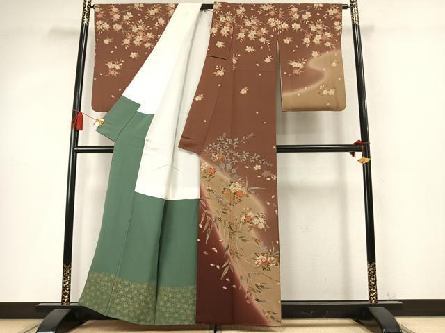 平和屋着物●訪問着 草花文 暈し染め 金彩 正絹 逸品 AABM4123fy