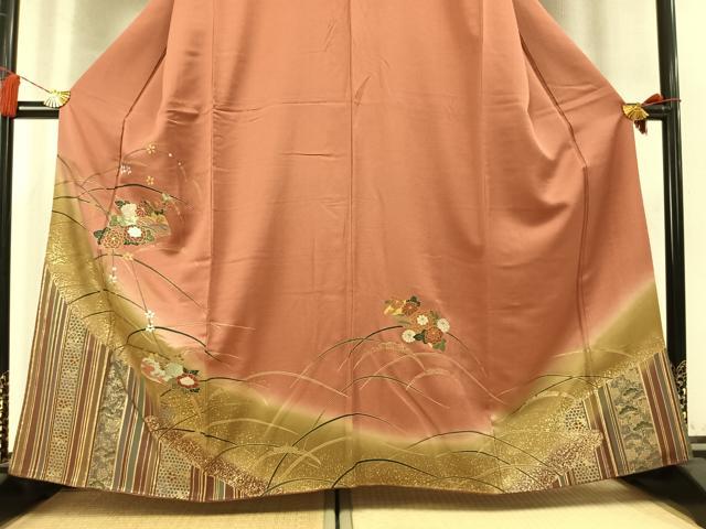 平和屋着物●訪問着 扇面花文 暈し染め 金銀彩 正絹 逸品 AABM4125fy