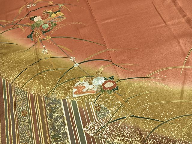 平和屋着物●訪問着 扇面花文 暈し染め 金銀彩 正絹 逸品 AABM4125fy