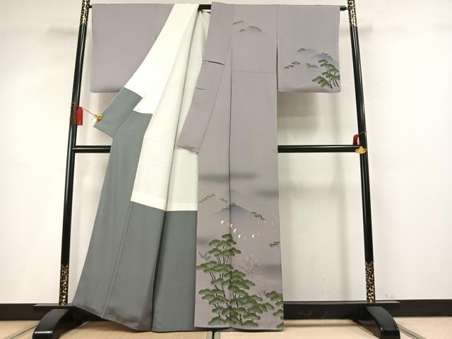 平和屋着物●ファッションデザイナー 花井幸子 訪問着 駒刺繍 飛鳥松文 暈し染め 金糸 金彩 正絹 逸品 AABM4128fy