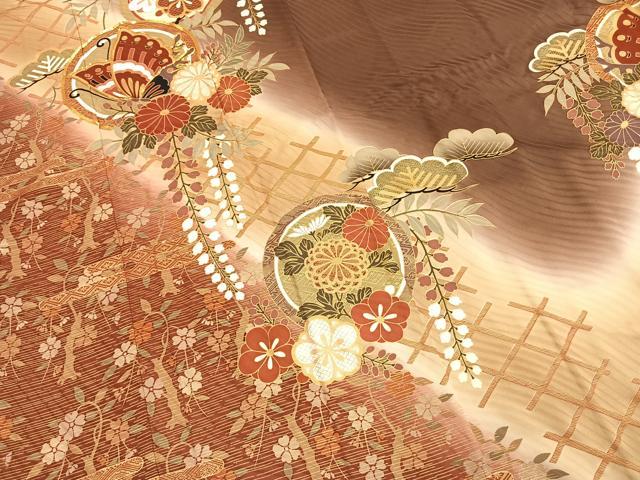 平和屋着物●豪華振袖 駒刺繍 花蝶丸文 暈し染め 金彩 正絹 逸品 AABM4133fy