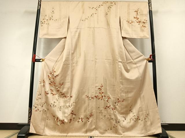 平和屋着物●訪問着 駒刺繍 草花文 金彩 正絹 逸品 AABM4135fy