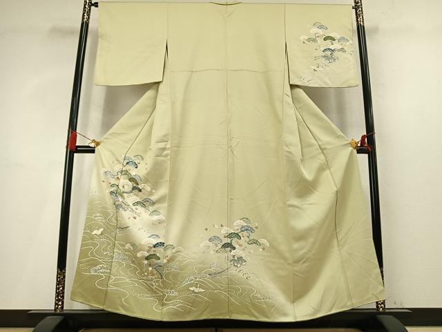 平和屋着物●訪問着 飛鶴風景松文 暈し染め 金彩 正絹 逸品 AABM4136fy