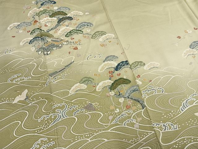 平和屋着物●訪問着 飛鶴風景松文 暈し染め 金彩 正絹 逸品 AABM4136fy