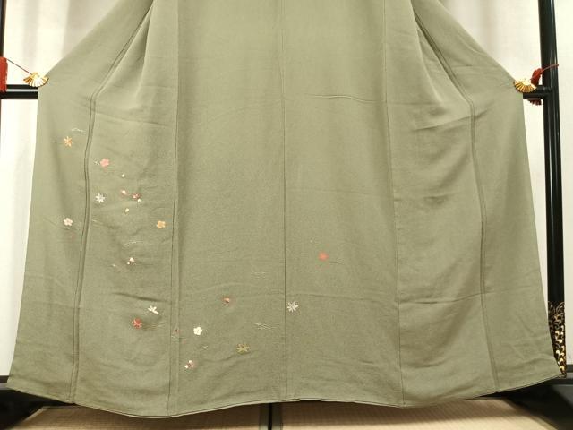 平和屋着物●訪問着 総刺繍 駒刺繍 松葉 舞花文 金糸 鬼しぼ縮緬 正絹 逸品 AABM4140fy