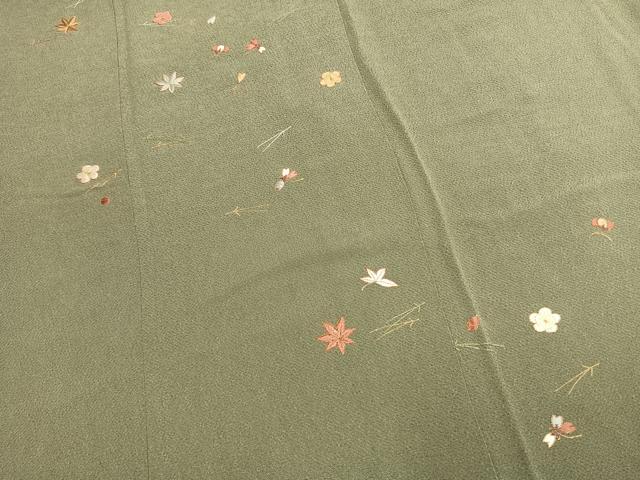 平和屋着物●訪問着 総刺繍 駒刺繍 松葉 舞花文 金糸 鬼しぼ縮緬 正絹 逸品 AABM4140fy