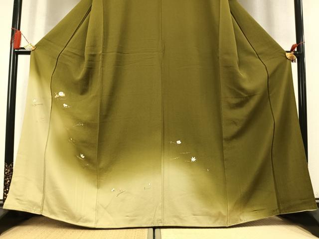 平和屋着物●訪問着 総刺繍 駒刺繍 松葉 舞花文 暈し染め 金糸 正絹 逸品 未使用 AABM4142fy