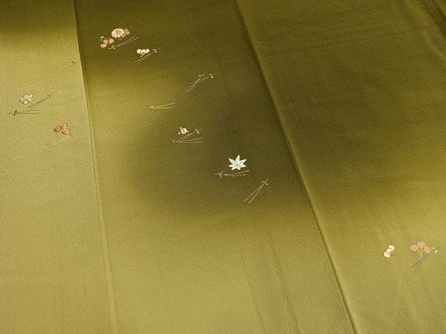 平和屋着物●訪問着 総刺繍 駒刺繍 松葉 舞花文 暈し染め 金糸 正絹 逸品 未使用 AABM4142fy