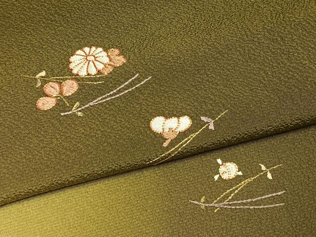平和屋着物●訪問着 総刺繍 駒刺繍 松葉 舞花文 暈し染め 金糸 正絹 逸品 未使用 AABM4142fy