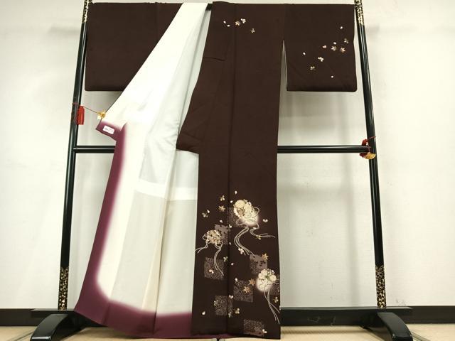 平和屋着物●十代目 歌舞伎役者 坂東三津五郎 訪問着 草花文 暈し染め 金彩 やまと誂製 正絹 逸品 AABM4143fy