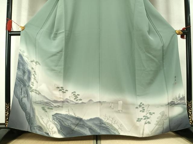 平和屋着物●訪問着 作家物 手描き 風景松文 暈し染め 金彩 正絹 逸品 AABM4144fy