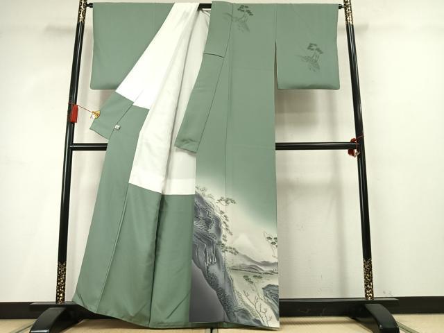 平和屋着物●訪問着 作家物 手描き 風景松文 暈し染め 金彩 正絹 逸品 AABM4144fy