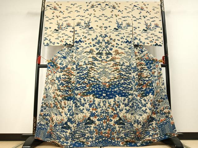 平和屋着物●訪問着 型染め 松竹梅 鬼しぼ縮緬 正絹 逸品 AABM4153fy