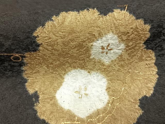 平和屋着物●訪問着 絞り 雪輪花文 黒地 金彩 まるやま扱い 正絹 逸品 AABM4163fy