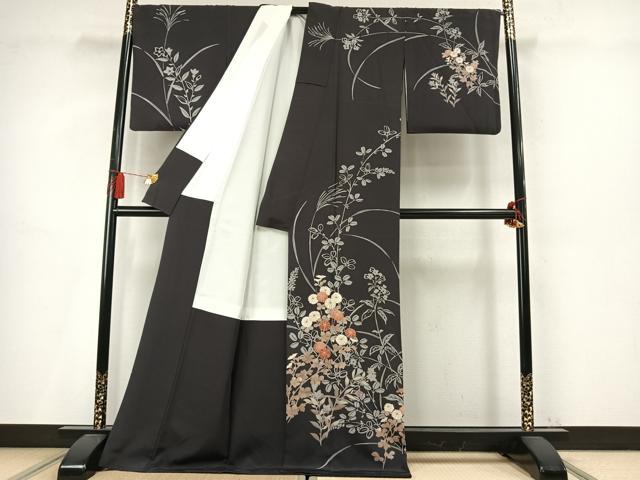 平和屋着物●訪問着 刺繍 草花文 金彩 ロング丈 正絹 逸品 AABM4169fy
