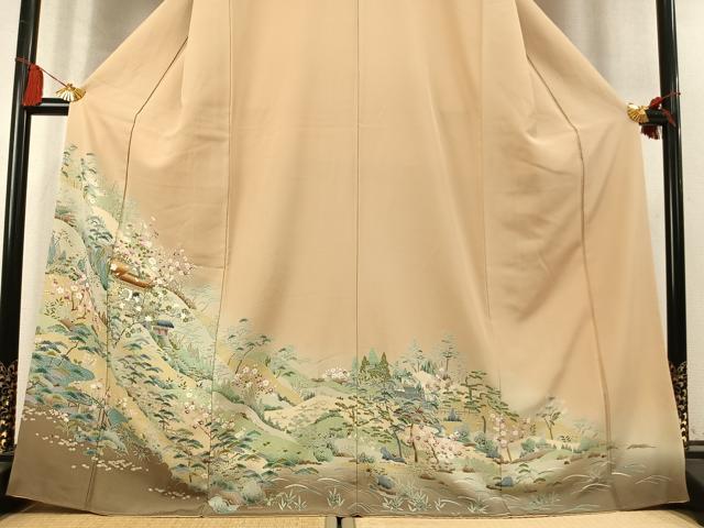 平和屋着物●訪問着 友禅 松竹梅 風景文 暈し染め 正絹 逸品 AABM4170fy