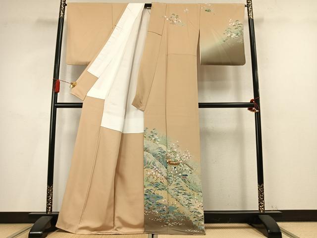 平和屋着物●訪問着 友禅 松竹梅 風景文 暈し染め 正絹 逸品 AABM4170fy