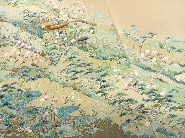 平和屋着物●訪問着 友禅 松竹梅 風景文 暈し染め 正絹 逸品 AABM4170fy