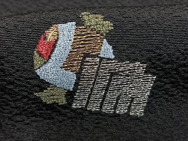 平和屋着物●訪問着 総刺繍 源氏香 宝尽くし文様 黒地 金銀糸 やまと金ラベル 正絹 逸品 AABM4172fy