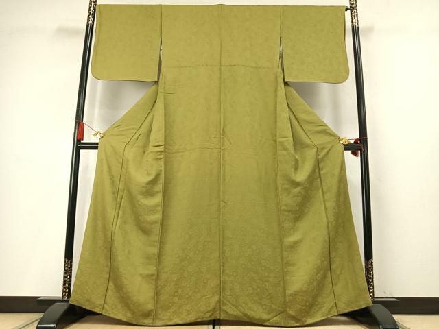 平和屋着物●上質な色無地 花尽くし地紋 根岸色 正絹 逸品 AABM4173fy