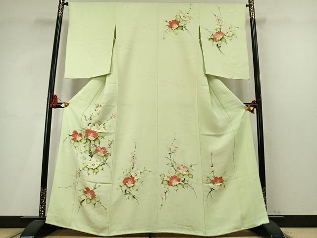 平和屋着物●訪問着 手描き 草花文 正絹 逸品 AABM4174fy