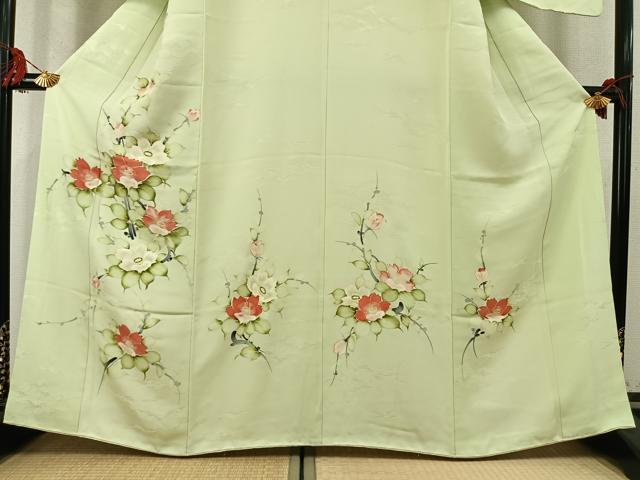 平和屋着物●訪問着 手描き 草花文 正絹 逸品 AABM4174fy
