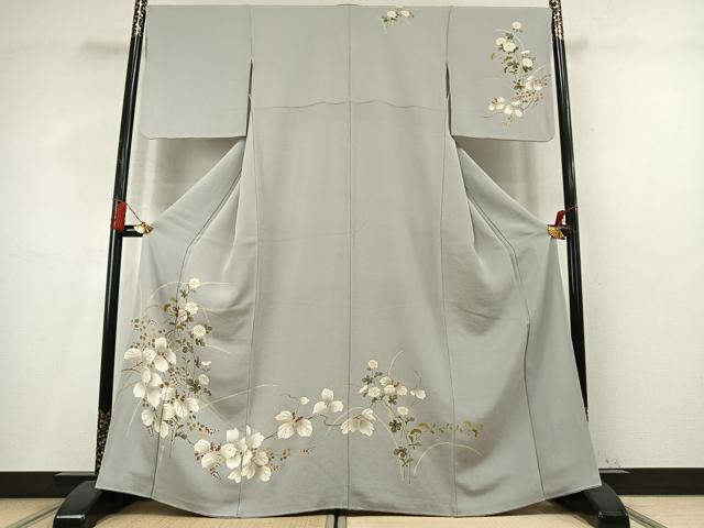 平和屋着物●訪問着 駒刺繍 草花文 金彩 鬼しぼ縮緬 正絹 逸品 AABM4180fy