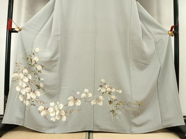 平和屋着物●訪問着 駒刺繍 草花文 金彩 鬼しぼ縮緬 正絹 逸品 AABM4180fy
