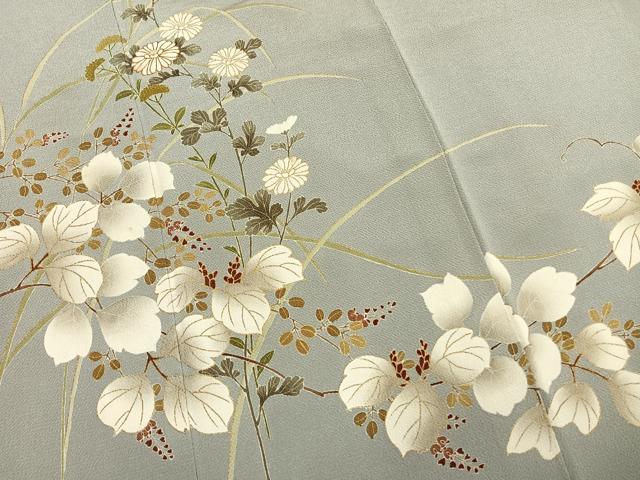 平和屋着物●訪問着 駒刺繍 草花文 金彩 鬼しぼ縮緬 正絹 逸品 AABM4180fy