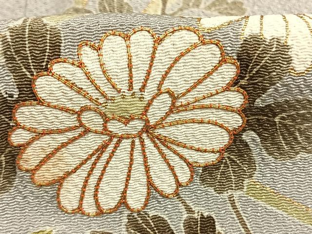 平和屋着物●訪問着 駒刺繍 草花文 金彩 鬼しぼ縮緬 正絹 逸品 AABM4180fy
